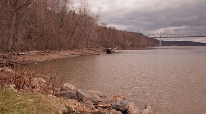 Looking toward the Rip can Winkle Bridge you can see, on the far shore, how the Hudson River flooded and damaged the Catskill River Walk, a lovely shoreline path leading past the 1839 Beattie-Powers House. 