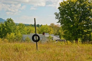In a sense, this image breaks the rules I've just established. The grass, weeds, and trees really are the main subject, more than the building, so I let in some detail to highlight this.